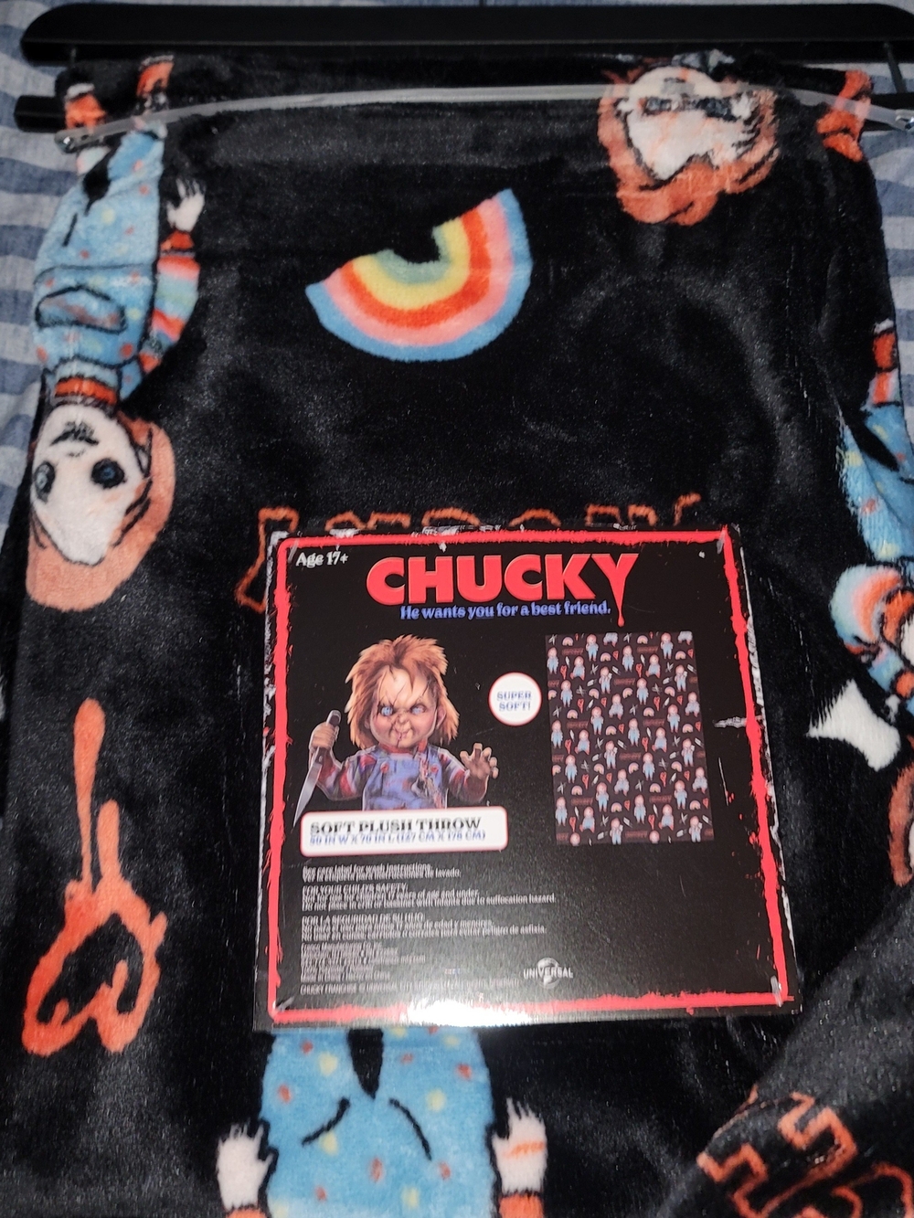 Chucky Plush Throw Blanket - Black with Multi-Color Print